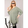 Moteriška Plus Size chaki palaidinė su asimetriniu apačios kraštu ir iškirpimais