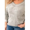 Moteriška Plus Size chaki palaidinė su užrašu ir perliukais