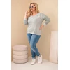 Moteriška Plus Size chaki palaidinė su užrašu ir perliukais