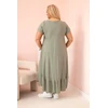 Moteriška Plus Size chaki suknelė su trumpomis rankovėmis ir raukinuku