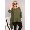 Moteriška Plus Size chaki tunika su asimetriniu kirpimu