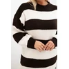 Moteriška Plus Size dryžuota megzta suknelė, rudos spalvos