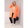 Moteriška Plus Size dygsniuota striukė su dekoratyvinėmis sagomis ir apykakle, neoninės oranžinės spalvos
