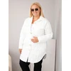 Moteriška Plus Size dygsniuota striukė su apykakle ir kišenėmis, balta