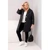 Moteriška Plus Size dygsniuota striukė su dekoratyvinėmis sagomis ir apykakle, juodos spalvos