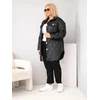 Moteriška Plus Size dygsniuota striukė su apykakle ir kišenėmis, juoda