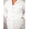 Moteriška Plus Size dygsniuota striukė su apykakle ir kišenėmis, balta