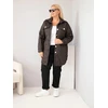 Moteriška Plus Size dygsniuota striukė su apykakle ir kišenėmis, ruda