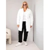 Moteriška Plus Size dygsniuota striukė su apykakle ir kišenėmis, balta