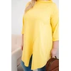Moteriška Plus Size geltona asimetrinė palaidinė su užriestomis rankovėmis