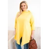 Moteriška Plus Size geltona asimetrinė palaidinė su užriestomis rankovėmis