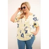 Moteriška Plus Size geltona gėlių rašto medvilninė palaidinė