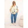 Moteriška Plus Size geltona gėlių rašto medvilninė palaidinė