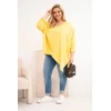 Moteriška Plus Size geltona palaidinė su asimetrišku apačios kraštu ir V formos iškirpte