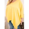 Moteriška Plus Size geltona palaidinė su asimetrišku apačios kraštu ir V formos iškirpte
