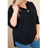 Moteriška Plus Size juoda medvilninė palaidinė su iškirpte ir sagute