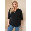Moteriška Plus Size juoda medvilninė palaidinė su iškirpte ir sagute