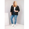 Moteriška Plus Size juoda pikota striukė su gėlių raštu, apykakle ir kišenėmis