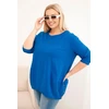 Moteriška Plus Size medvilninė palaidinė su dekoratyvinėmis sagomis, kobalto mėlynos spalvos