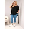 Moteriška Plus Size medvilninė palaidinė trumpomis rankovėmis, juoda