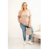 Moteriška Plus Size medvilninė palaidinė su apvalia iškirpte, kapučino spalvos