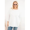 Moteriška Plus Size medvilninė palaidinė su dekoratyvinėmis sagomis, ekru spalvos