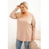 Moteriška Plus Size medvilninė palaidinė su apvalia iškirpte, kapučino spalvos