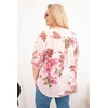 Moteriška Plus Size medvilninė palaidinė su V formos iškirpte ir gėlių raštu, pudrinės rožinės spalvos