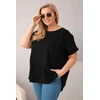 Moteriška Plus Size medvilninė palaidinė trumpomis rankovėmis, juoda