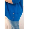 Moteriška Plus Size medvilninė palaidinė su dekoratyvinėmis sagomis, kobalto mėlynos spalvos
