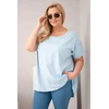 Moteriška Plus Size medvilninė palaidinė trumpomis rankovėmis, mėlyna