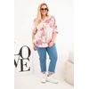Moteriška Plus Size medvilninė palaidinė su V formos iškirpte ir gėlių raštu, pudrinės rožinės spalvos