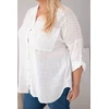 Moteriška Plus Size medvilninė palaidinė su apykakle ir nėriniuotomis detalėmis, balta