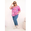 Moteriška Plus Size medvilninė palaidinė su gėlių raštu, rožinės spalvos