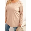 Moteriška Plus Size medvilninė palaidinė su apvalia iškirpte, kapučino spalvos