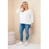 Moteriška Plus Size medvilninė palaidinė su V formos iškirpte, balta