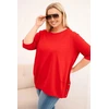 Moteriška Plus Size medvilninė palaidinė su dekoratyvinėmis sagomis, raudonos spalvos