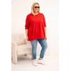 Moteriška Plus Size medvilninė palaidinė su dekoratyvinėmis sagomis, raudonos spalvos