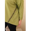 Moteriška Plus Size medvilninė palaidinė su leopardo rašto detalėmis, alyvuogių spalvos