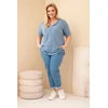 Moteriška Plus Size medvilninė palaidinė su sagute, džinso mėlynos spalvos