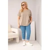 Moteriška Plus Size medvilninė palaidinė trumpomis rankovėmis, fango spalvos