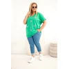 Moteriška Plus Size medvilninė palaidinė su plunksnų aplikacijomis, žalia