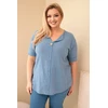 Moteriška Plus Size medvilninė palaidinė su sagute, džinso mėlynos spalvos