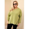 Moteriška Plus Size medvilninė palaidinė su leopardo rašto detalėmis, alyvuogių spalvos