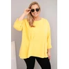 Moteriška Plus Size medvilninė palaidinė ilgomis rankovėmis, geltonos spalvos