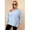 Moteriška Plus Size medvilninė palaidinė su leopardinėmis juostomis, mėlynos spalvos