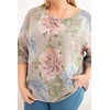 Moteriška Plus Size medvilninė palaidinė trumpomis rankovėmis su gėlių raštu, fango spalvos