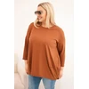 Moteriška Plus Size medvilninė palaidinė su dekoratyvinėmis sagomis, kapučino spalvos