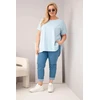 Moteriška Plus Size medvilninė palaidinė trumpomis rankovėmis, mėlyna