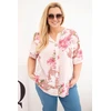 Moteriška Plus Size medvilninė palaidinė su V formos iškirpte ir gėlių raštu, pudrinės rožinės spalvos